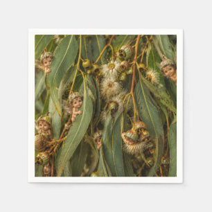 Gumnut Baby Fairies peeking behind gum leaves Napkin