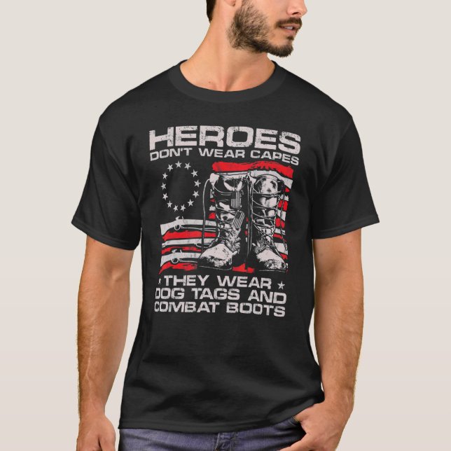 Gun American Flag Heroes Don T Wear Capes They Wea T-Shirt (Front)