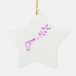 Gun Butterflies Pink Ceramic Ornament