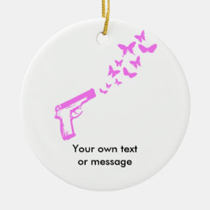 Gun Butterflies Pink Ceramic Ornament