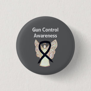 Gun Control Awareness Black Ribbon Angel Buttons