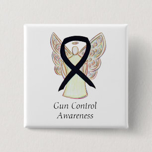 Gun Control Awareness Black Ribbon Art Pin Button