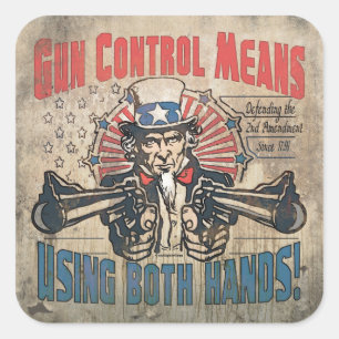 Gun Control Means Two Hands Retro Square Sticker