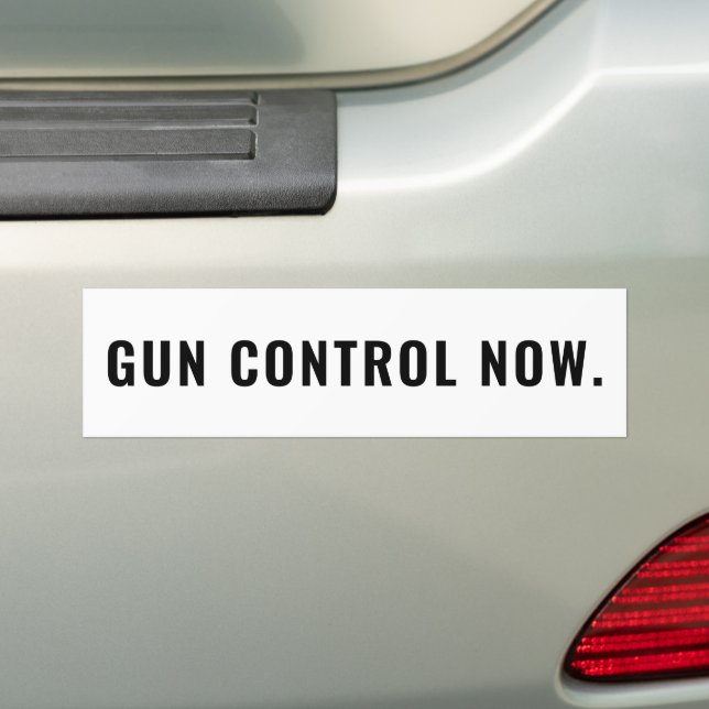 Gun Control Now white and black text minimalist Bumper Sticker (On Car)