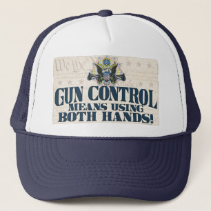 Gun Control: Using Both Hands Gun-Toting Eagle Trucker Hat