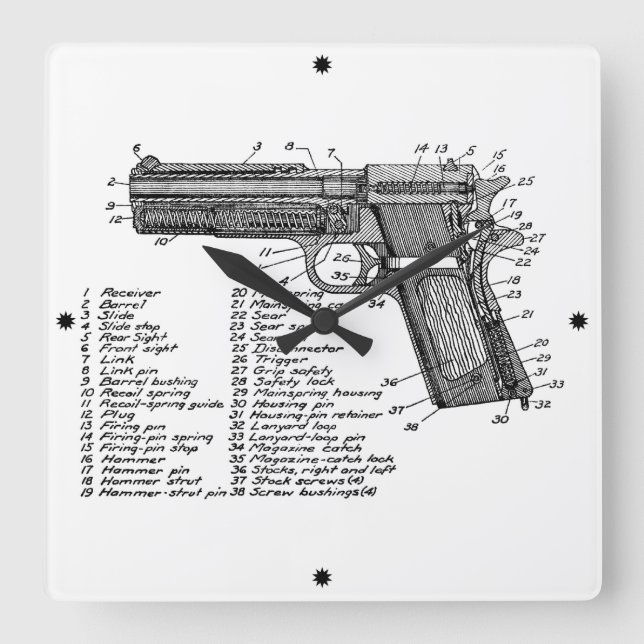 Gun Diagram V2 Square Wall Clock (Front)