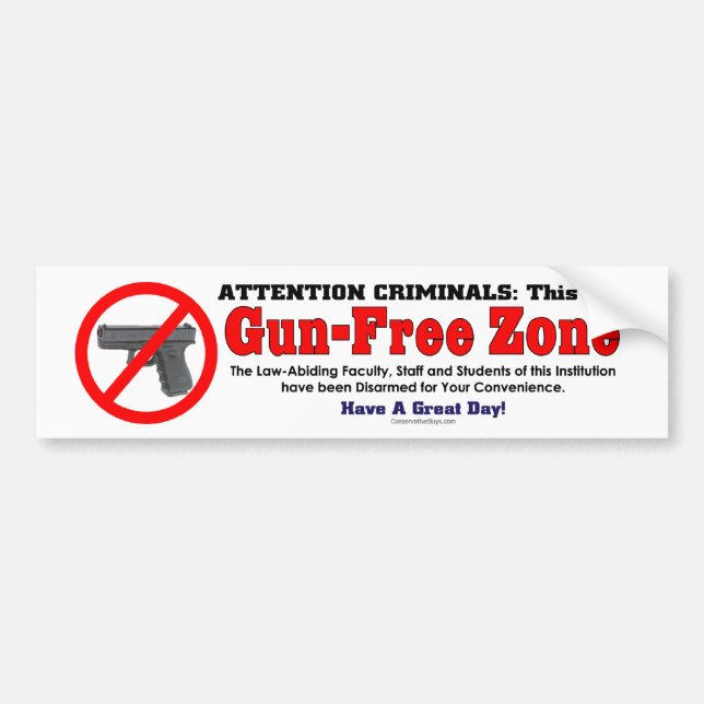 Gun Free Zone Bumper Sticker (Front)