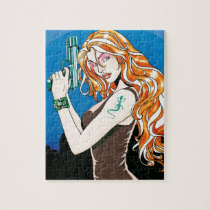 Gun Girl Orange Jigsaw Puzzle