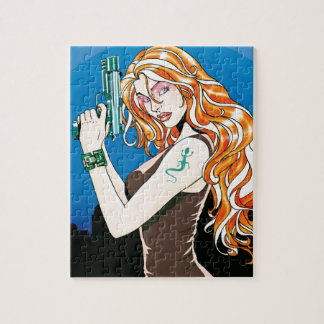 Gun Girl Orange Jigsaw Puzzle