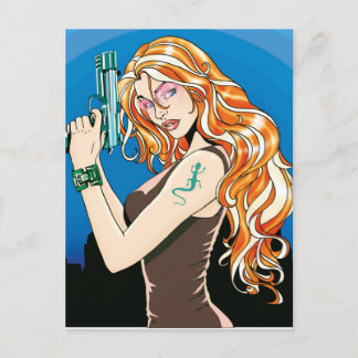 Gun Girl Orange Postcard