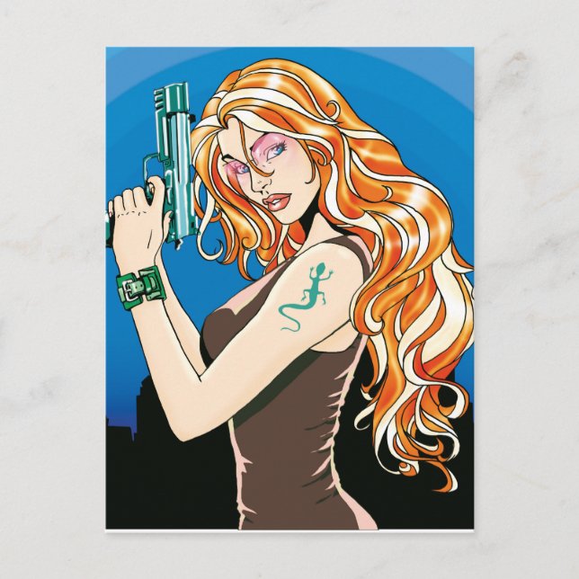 Gun Girl Orange Postcard (Front)