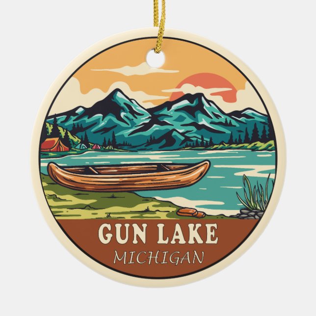Gun Lake Michigan Boating Fishing Emblem Ceramic Ornament (Front)