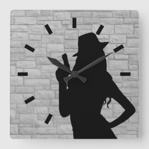 Gun Moll Silhouette Square Wall Clock