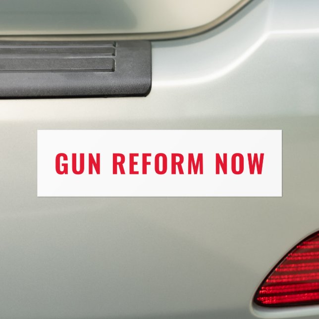 Gun reform now white red text minimalist anti gun bumper sticker (On Car)