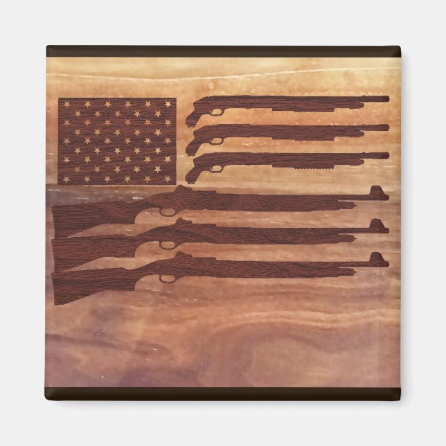 Gun Rifle Flag Wood Magnet (Front)
