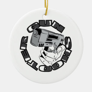 Gun shooter illustration ceramic ornament