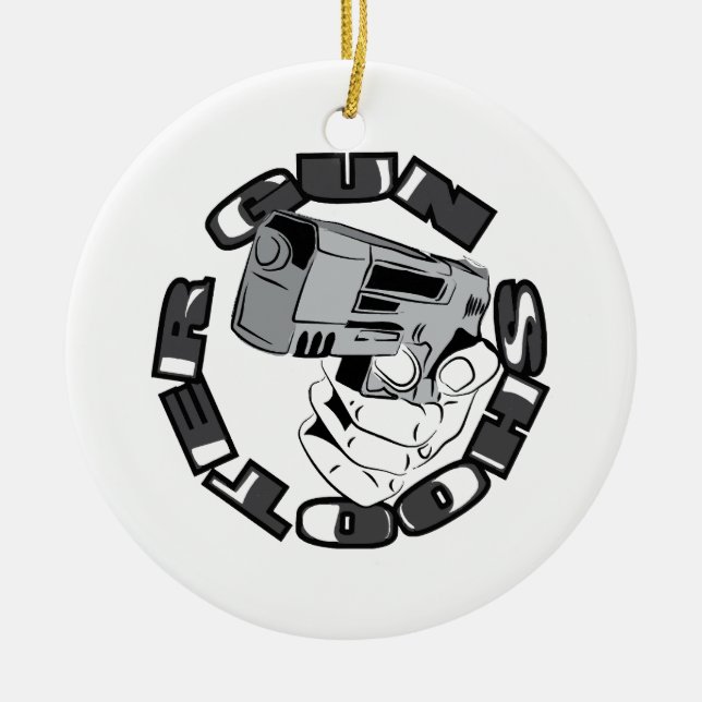 Gun shooter illustration ceramic ornament (Front)