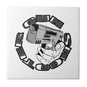 Gun shooter illustration ceramic tile