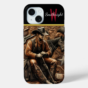 Gun-Slinging Cowboy: Wild West Portrait iPhone 15 Case