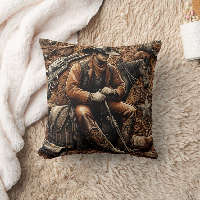 Gun-Slinging Cowboy: Wild West Portrait Cushion (Blanket)