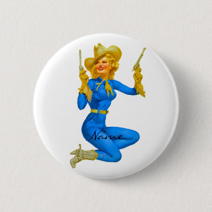 Gun-toting Pin-up Cowgirl Thunder_Cove 6 Cm Round Badge