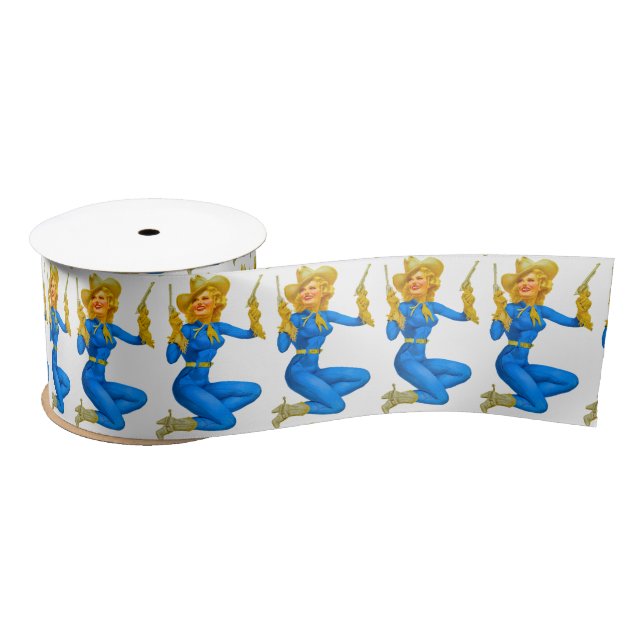 Gun-toting Pin-up Cowgirl Thunder_Cove Satin Ribbon (Spool)