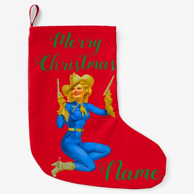 Gun-toting Pin-up Cowgirl Thunder_Cove Small Christmas Stocking (Front)