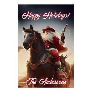 Gun Toting Santa Claus Christmas Poster