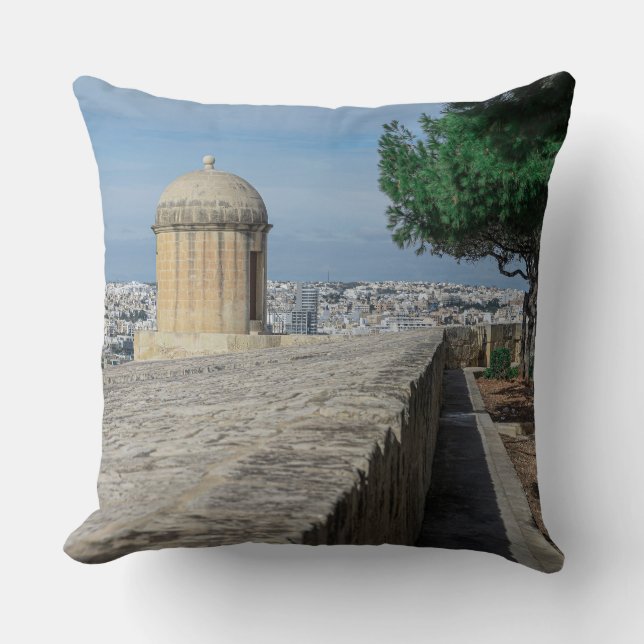 Gun turret on old city walls in Valletta, Malta Ca Cushion (Front)