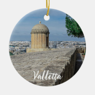 Gun turret on old city walls in Valletta, Malta Ceramic Ornament