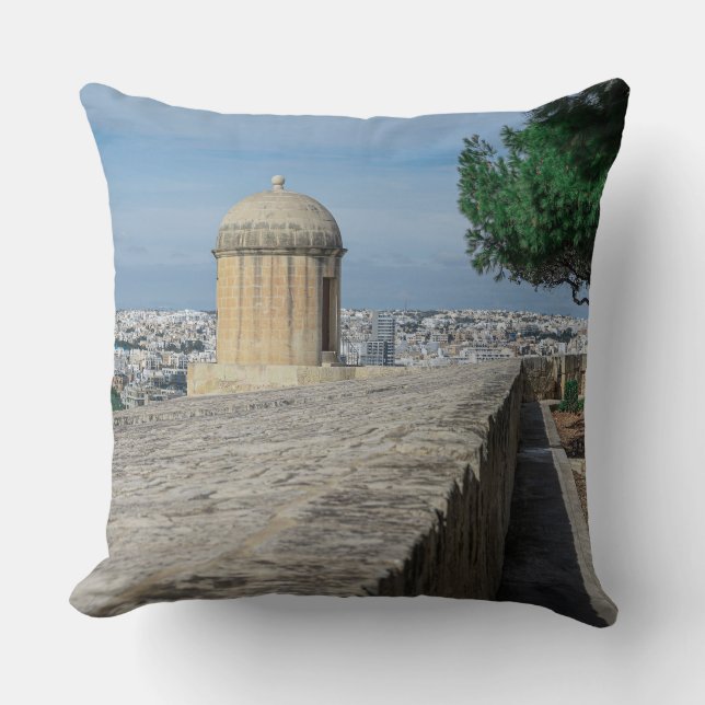Gun turret on old city walls in Valletta, Malta Cushion (Front)