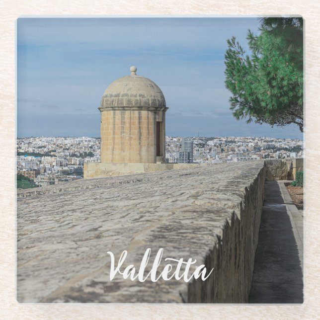 Gun turret on old city walls in Valletta, Malta Glass Coaster (Front)