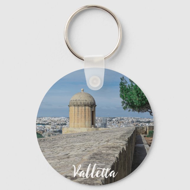 Gun turret on old city walls in Valletta, Malta Key Ring (Front)
