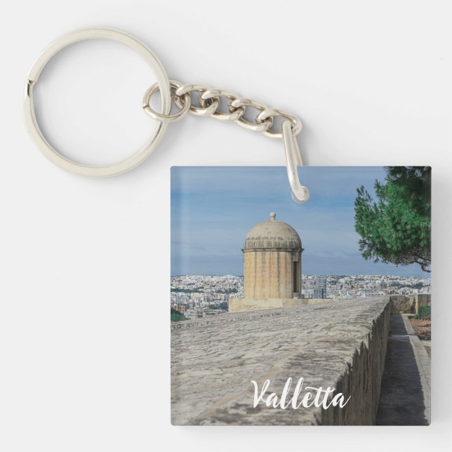 Gun turret on old city walls in Valletta, Malta Key Ring (Front)