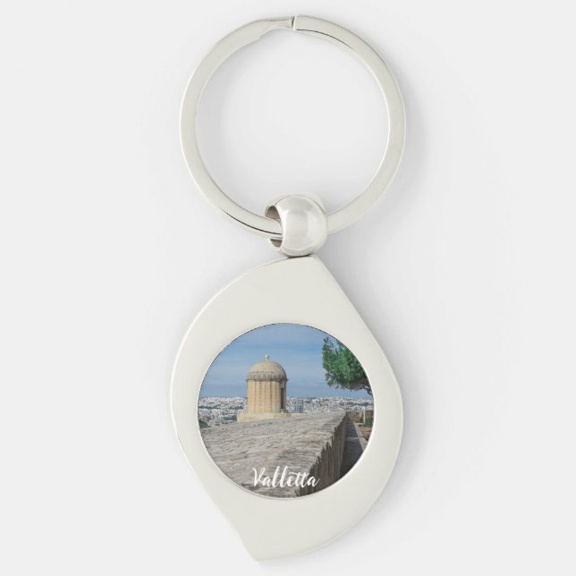 Gun turret on old city walls in Valletta, Malta Key Ring (Front)