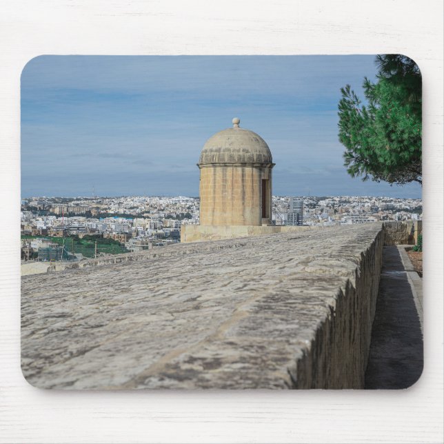 Gun turret on old city walls in Valletta, Malta Mouse Pad (Front)