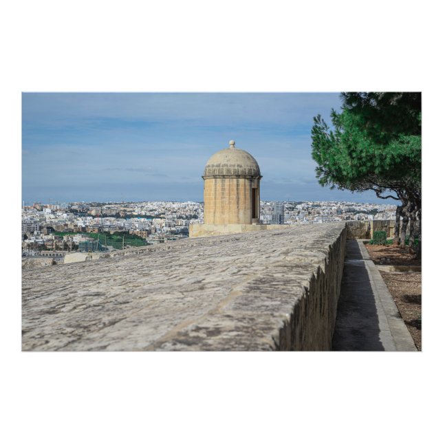 Gun turret on old city walls in Valletta, Malta Photo Print (Front)