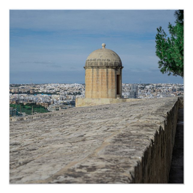 Gun turret on old city walls in Valletta, Malta Poster (Front)