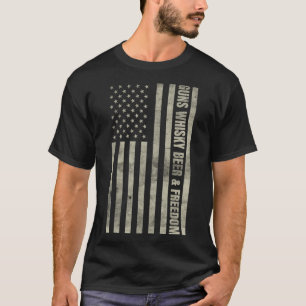 Gun Whisky Beer & Freedom American Flag Funny Vint T-Shirt