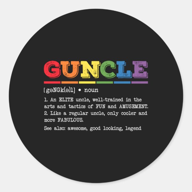 Guncle Definition Proud Gay Uncle Lgbtq Pride Rain Classic Round Sticker (Front)