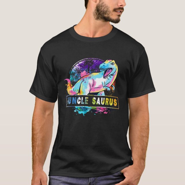 Guncle Saurus Dinosaur T Rex Rainbow Pride Colour  T-Shirt (Front)