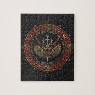Gungnir - Black and Red Leather and gold Jigsaw Puzzle