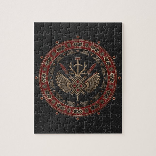 Gungnir - Black and Red Leather and gold Jigsaw Puzzle (Vertical)