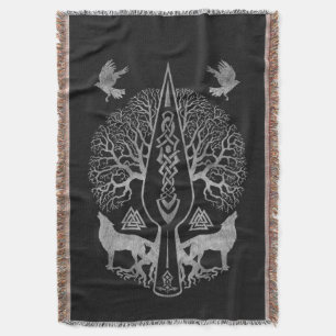 Gungnir - Spear of Odin and Tree of life Throw Blanket