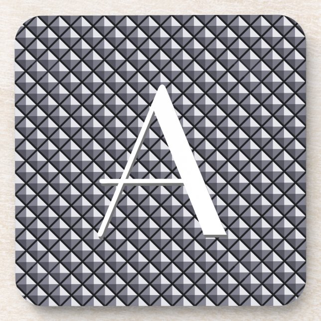 Gunmetal grey, metallic look, studded grid coaster (Front)
