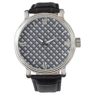 Gunmetal grey, metallic look, studded grid watch