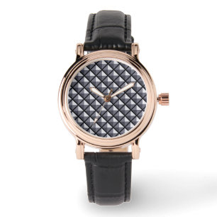 Gunmetal grey, metallic look, studded grid watch