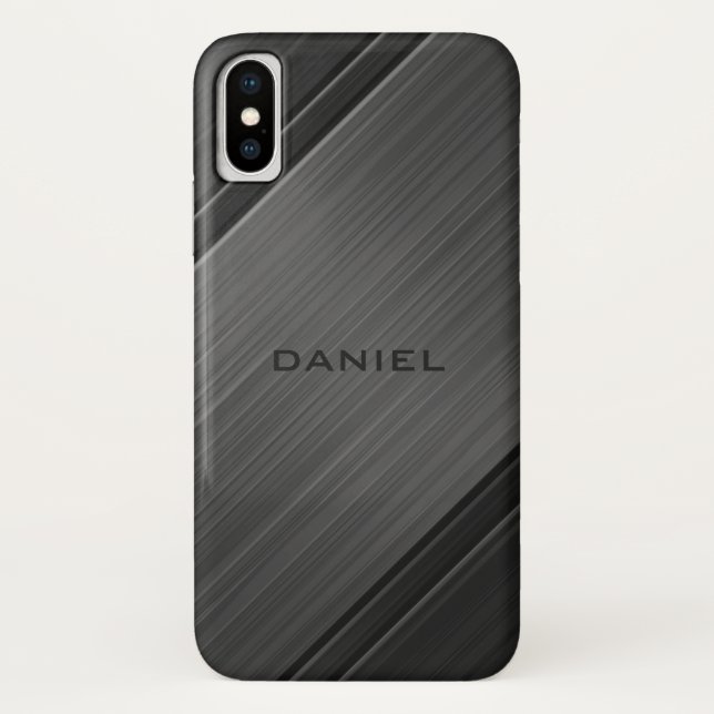 Gunmetal Grey Textured Design Personalised Name Case-Mate iPhone Case (Back)