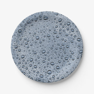 Gunmetal grey water droplets paper plate