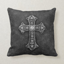Gunmetal Pewter Cross Throw Pillow